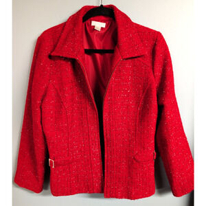 Christopher & Banks Jacket Womens Sz Large Red Sparkle Tweed Like Zip Up